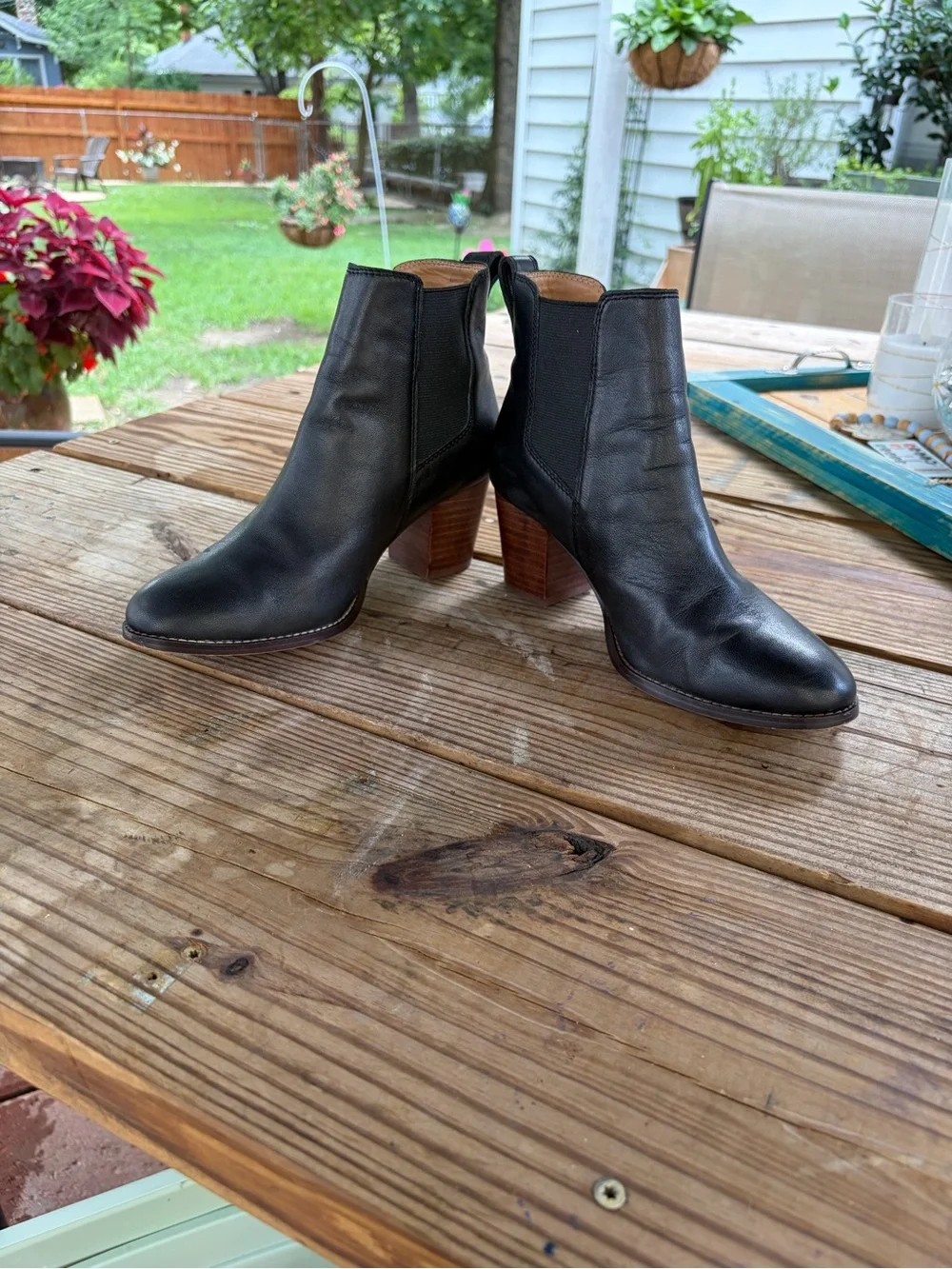 J. Crew Black Leather Chelsea Ankle Boots with Stacked Wood Heel